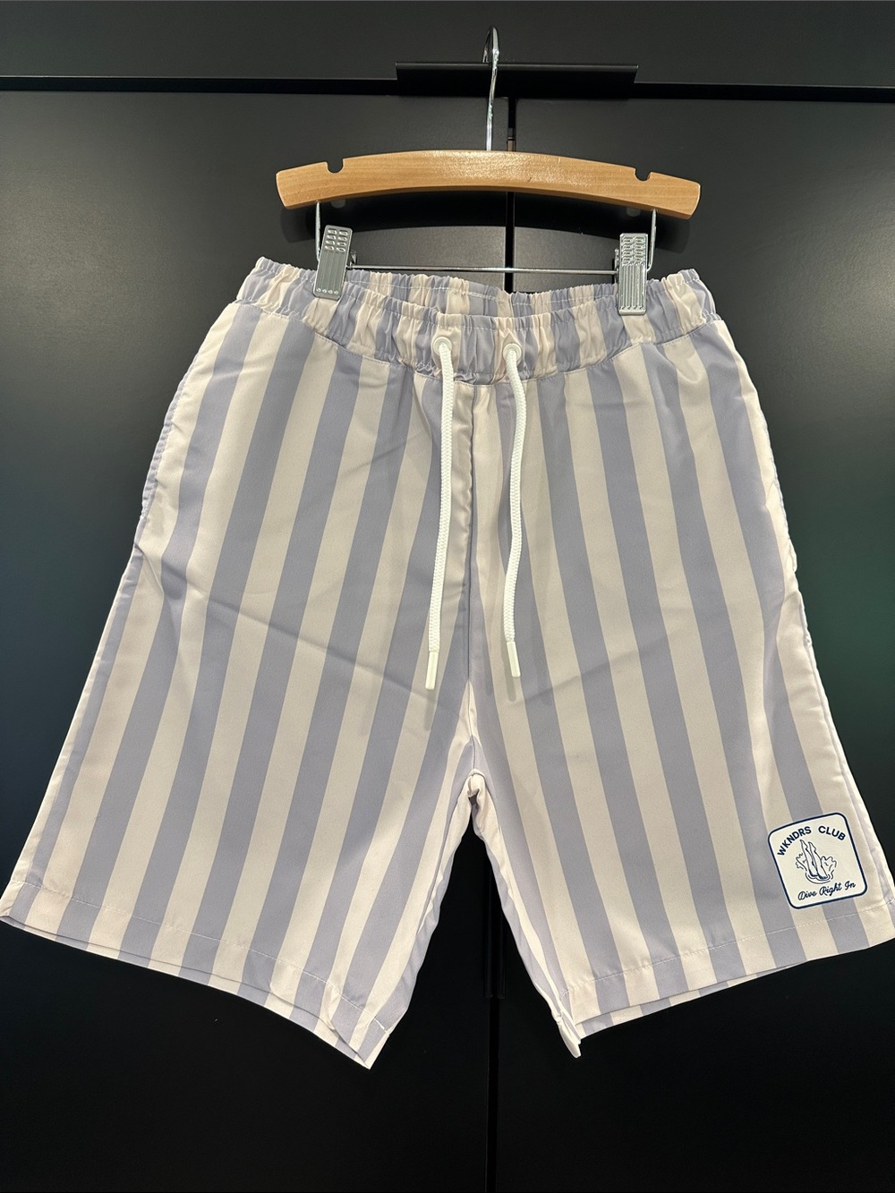 NEW The Sunday Collective Weekender Drawstring Board Shorts in Lavender Stripe